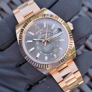 ROLEX SKY-DWELLER EVEROSE RHODIUM 18K 42MM GOLD ANNUAL FLUTED FULL SET